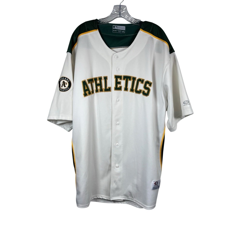Oakland A's Athletics Sz 2XL Jersey White Green MLB Baseball True Fan Button Up